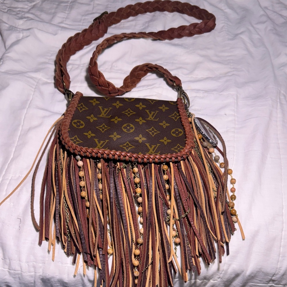 Louis Vuitton-Inspired Brown Fringe Crossbody Bag